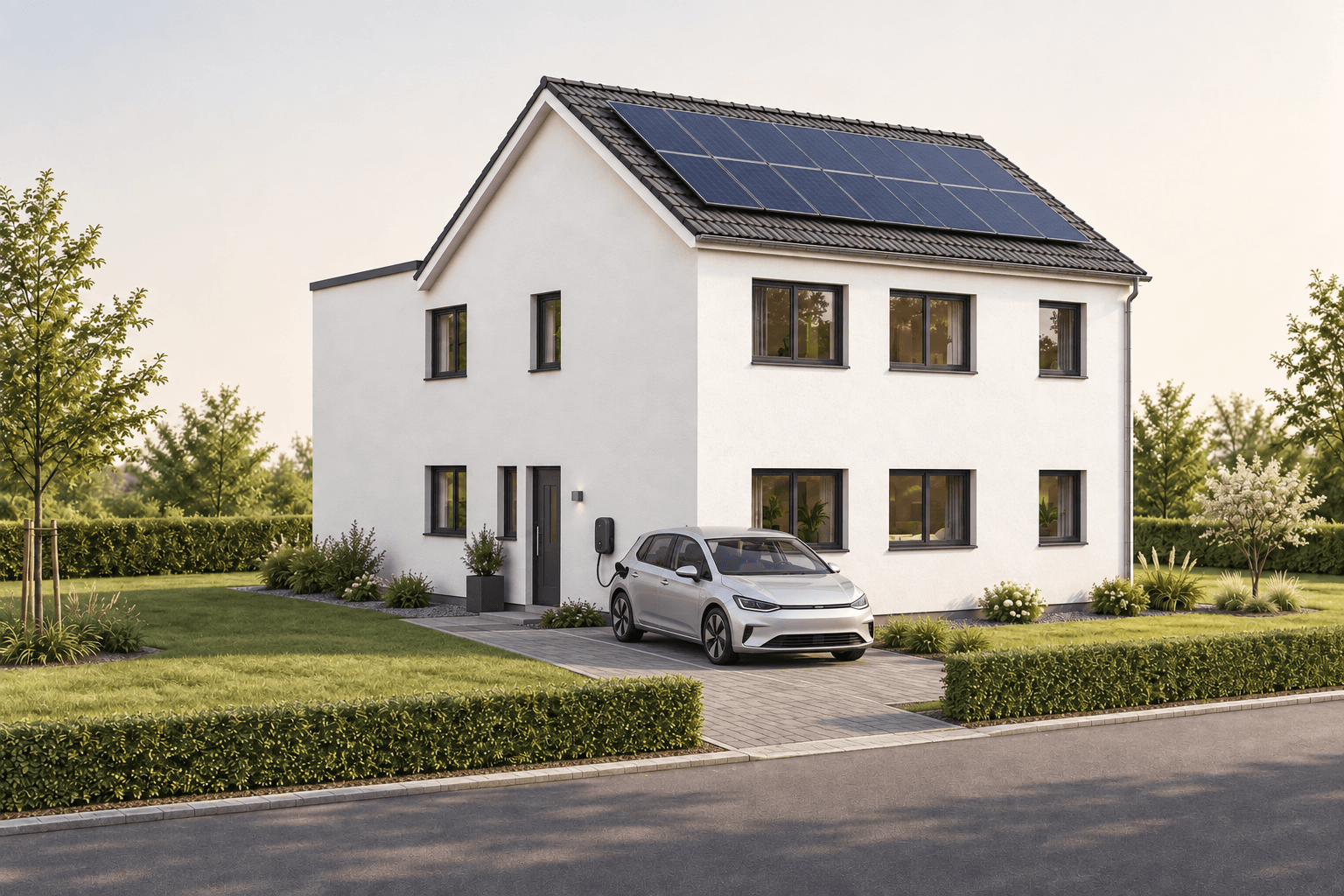 Zweifamilienhaus mit Satteldach und Anbau. Zwei Wohneinheiten mit rund 200 m² beheizter Wohnfläche und unterschiedlichen Dachformen.