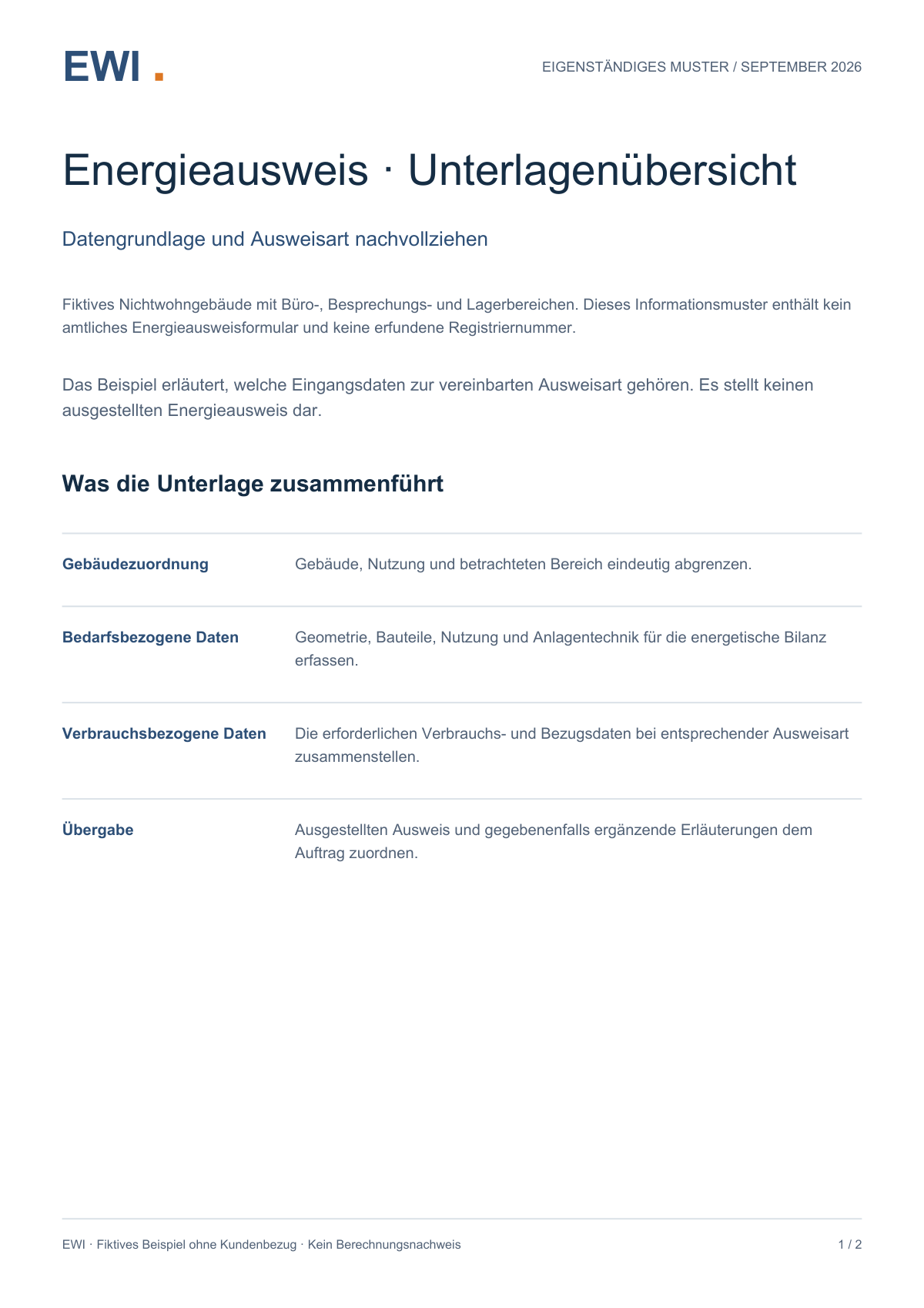 Musterunterlage: Energieausweis · Unterlagenübersicht