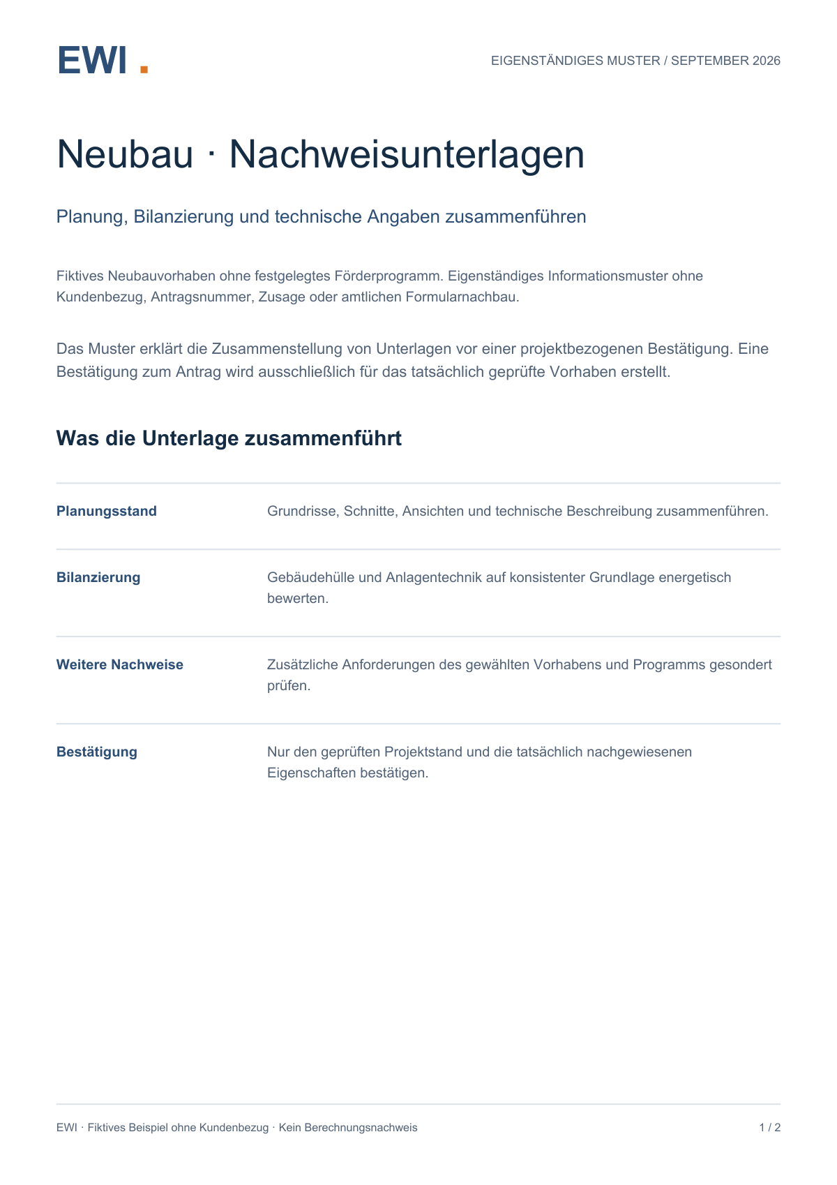 Musterunterlage: Neubau · Nachweisunterlagen